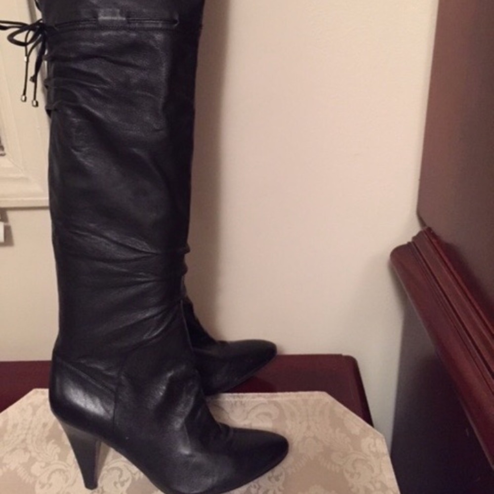 Guess Leather Black Over the Knee Boots Size 7